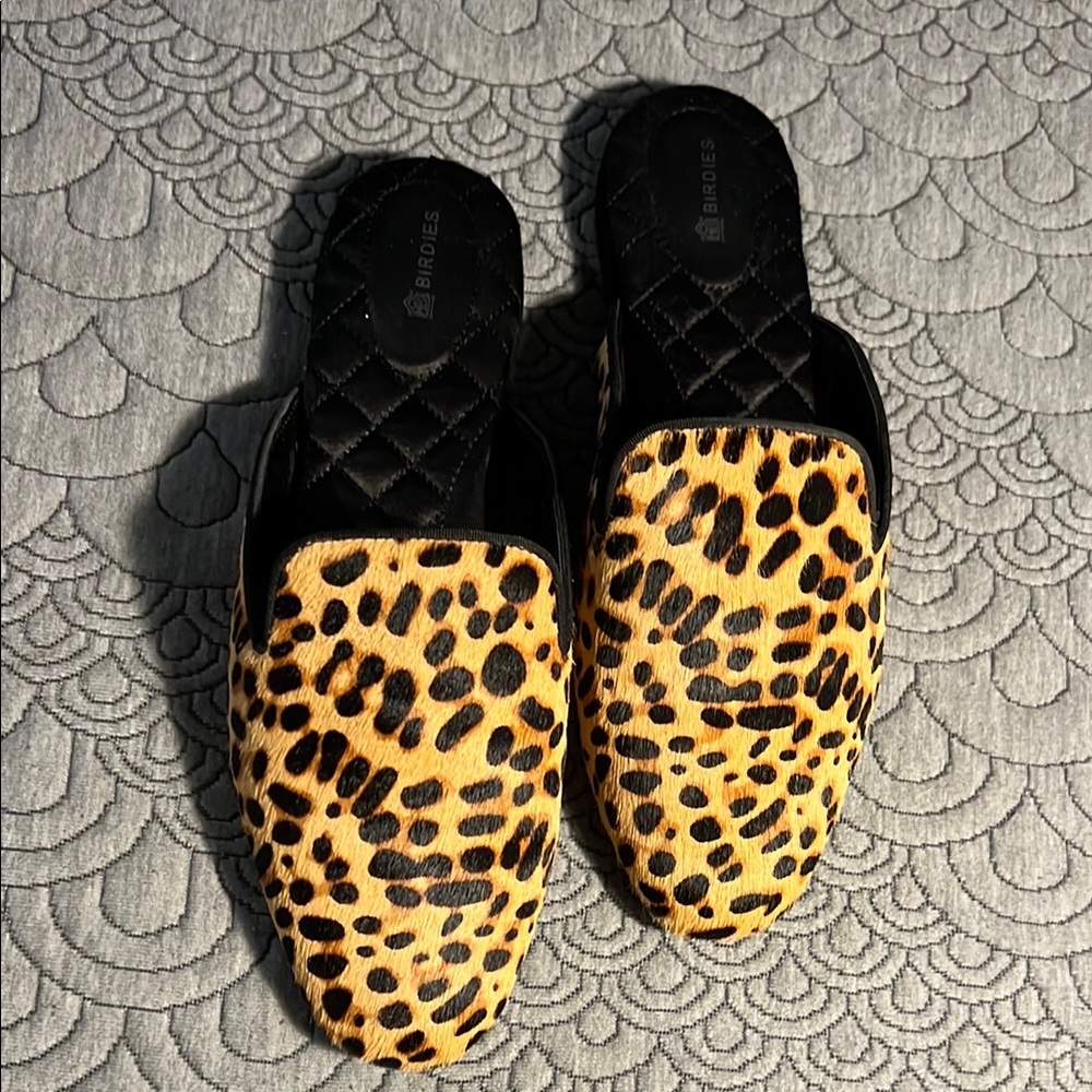 Birdies Phoebe Leopard Calf Hair Loafers/Mules